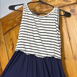 Striped Sleeveless Dress - Navy and White Nursing Friendly